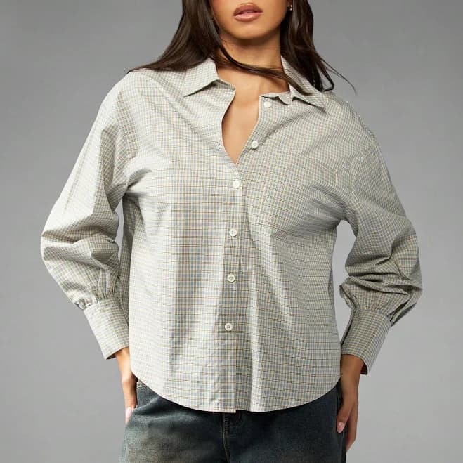Missguided Oversized Collared Checkered Cotton Button Down Shirt