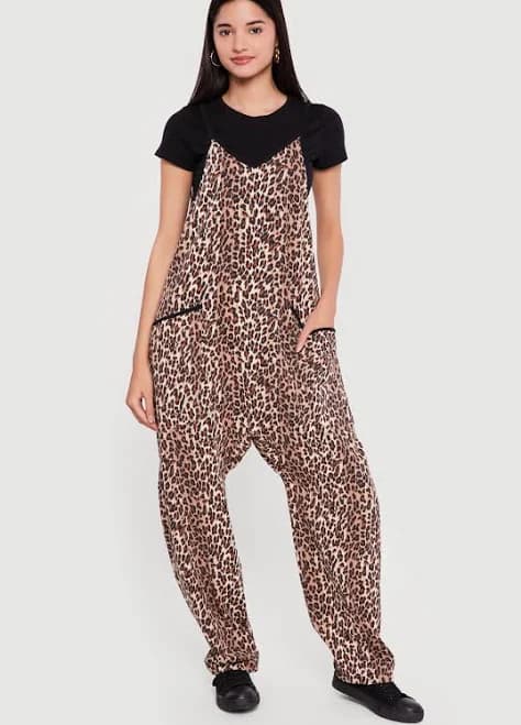 Women's Oversized Leopard Cami Jumpsuit with Pockets