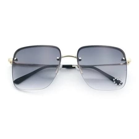 Women's Rimless Rectangle Rhinestone Heart Studded Metal Sunglasses