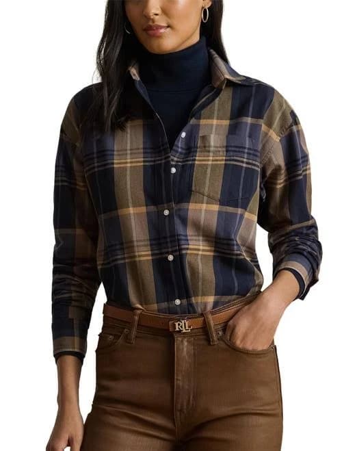 Ralph Lauren Women's Relaxed Fit Plaid Cotton Twill Shirt