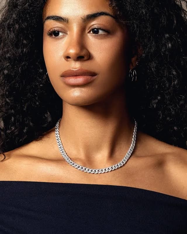 JAXXON Women's Iced Out Cuban Link Silver Chain Necklace