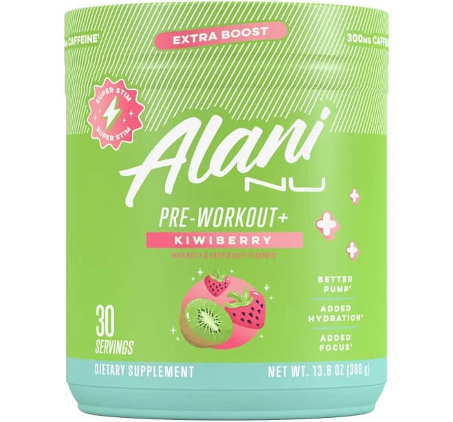 Alani Nu Pre-Workout+ Kiwiberry Flavor Added Hydration Pump Health 386g