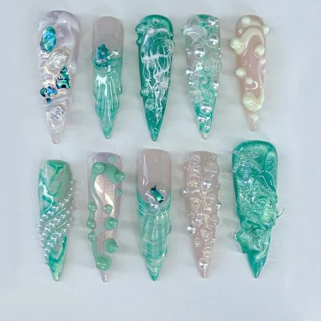 Mermaid 3D Pearl Press-On Nails