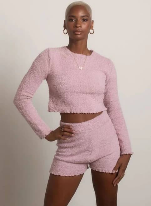 TOBI Warm Hug Fuzzy Crop Top and Short Set