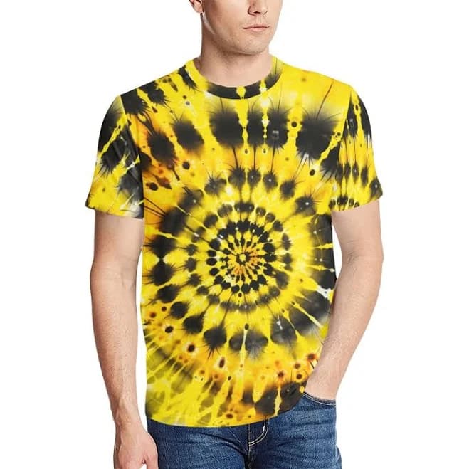 Black Yellow Tie Dye Tshirt Designer Graphic Aesthetic Lightweight Crewneck Men Women Tee Top Short Sleeve Shirt