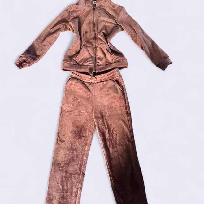 Velour Tracksuit; Zip-up Hoodie And Pants - Women | Color: Brown | Size: M