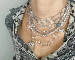 Crystal Multi Strand Necklace, Glam Boho Choker, Heart Crystal Pendant - Etsy New Zealand