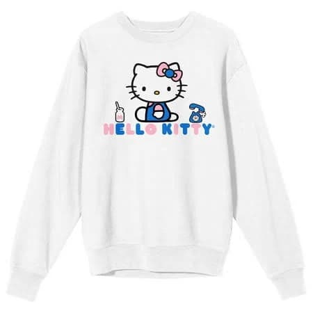 Hello Kitty Women's Phone Graphic Crew Neck Long Sleeve Fleece Tee