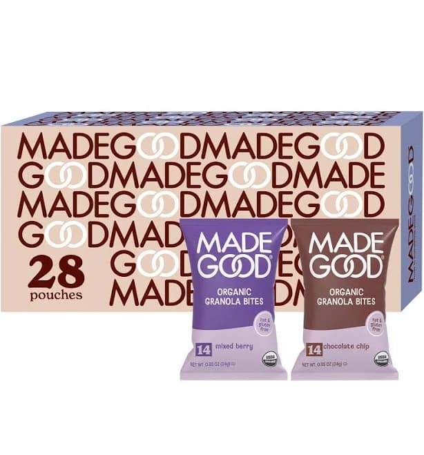 MadeGood Granola Bites Chocolate Chip & Mixed Berry Variety Pack (28 Count) Gluten Free and Organic Snacks