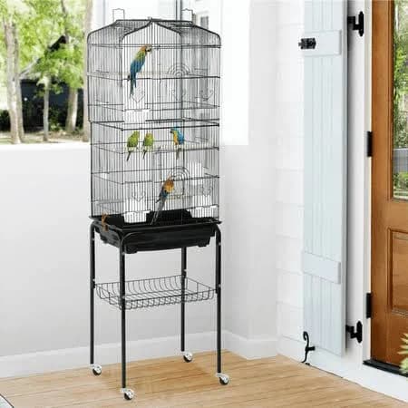 Niamvelo 64-inch Metal Bird Cage with Rolling Stand, Bottom Tray, Pet Storage Shelf