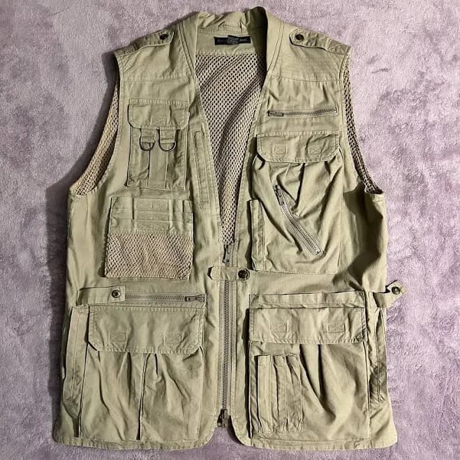 Banana Republic Men’s Tan Utility Fisherman Vest Multiple Pockets