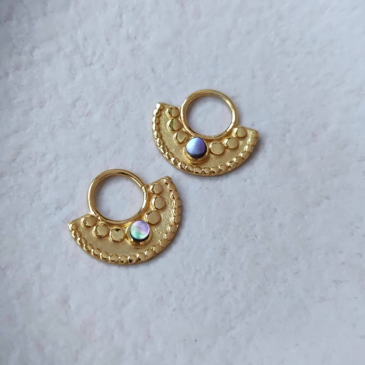 Tribal Gold Septum Nose Ring with Gemstone