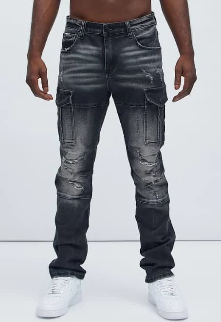 Fashion Nova Men's Call On Me Distressed Cargo Slim Jeans