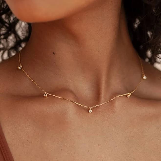 Caitlyn Minimalist Dainty Diamond Station Necklace