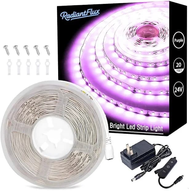 Radiantflux 20ft Purple Led Strip Lights With Physical Dimming Button,