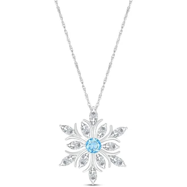 Sterling Silver Marquise and Round-Cut Swiss Blue Topaz & Sapphire Snowflake Necklace