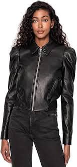 Amazon.com: Fasigo Moto Stylish Leather Jacket For Womens With Puff Sleeves Bomber Clap Jackets : Clothing, Shoes & Jewelry