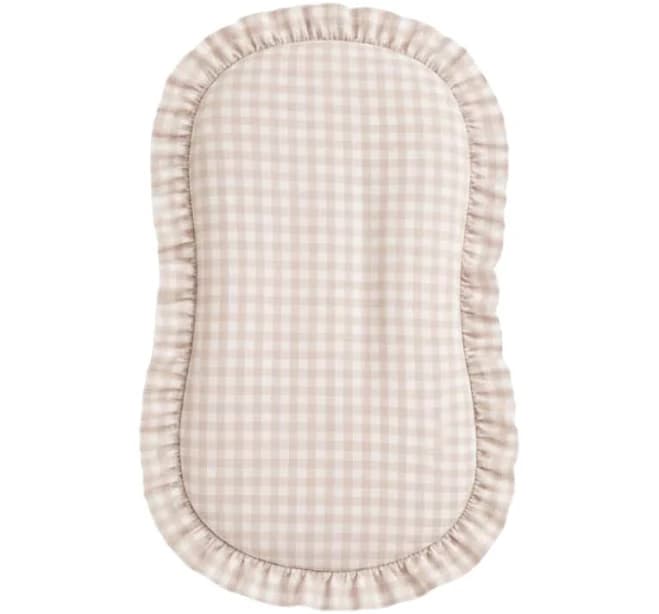 Beige Gingham Ruffle Baby Lounger Cover | Little Mae & Co | HoneyBug