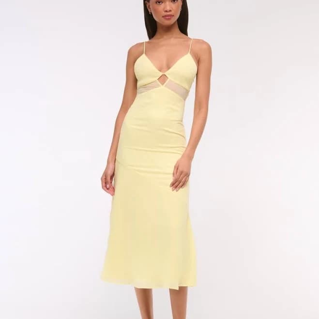 Abercrombie & Fitch Women's Tie-Back Sheer Slip Midi Dress