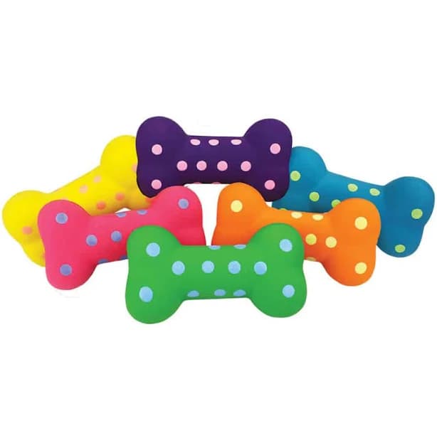 Multipet Polka-Dot Latex Bone Squeaker Dog Toy