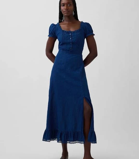 Gap Women's Embroidered Puff-Sleeve Maxi Dress