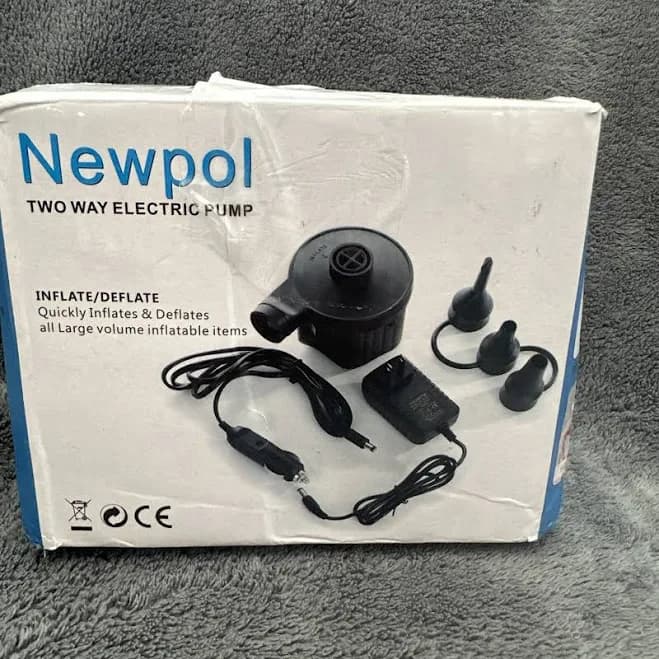 Newpol Inflatable Bed Pump, Electric Air Pump with Free Swimming Ring for Air Mattress Beds, Inflatable Swimming Pools, Swimming Rings