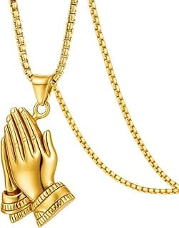 Exquisite Silver Prayer Hands Necklace - A Symbol of Faith, Elegance, and Spiritual Connection - 1pc Prayer Hands Stainless Steel Chain Pendant
