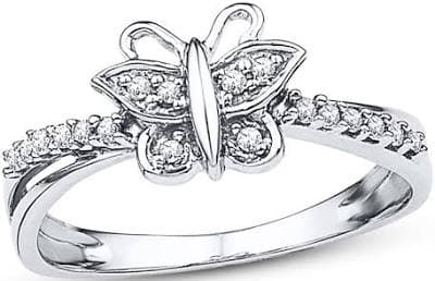 Jared Jewelers Sterling Silver Diamond Butterfly Ring