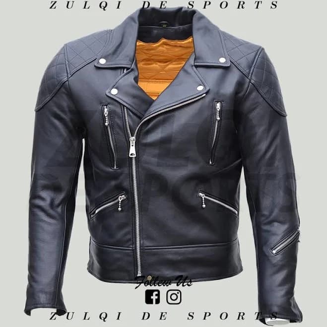 Men's Vintage Leather Quilted Shoulder Biker Jacket