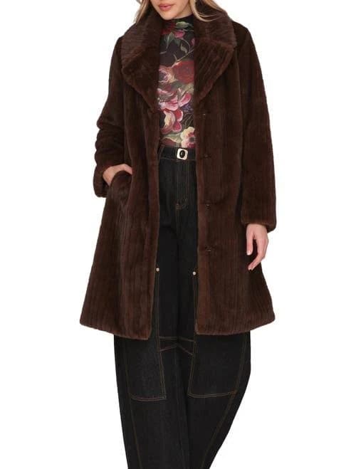 AVEC LES FILLES Women's Faux Fur Belted Coat