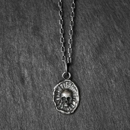 Sterling Silver Gothic Skull Pendant Necklace