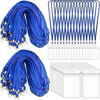 400 Pack Neck Lanyard Bulk with ID Card Holder Lanyards for ID Badges Vertical Name Badge ID Card Holders Flat Neck Lanyards with Clip for Nurses Teacher Students, Blue