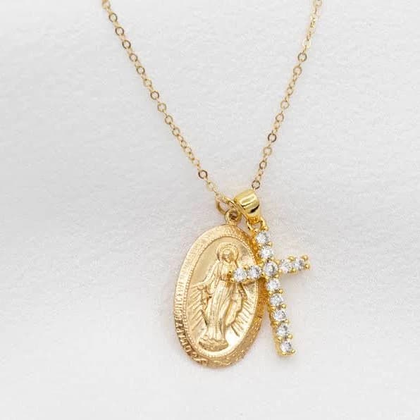 14K Gold Filled Oval Cross Necklace