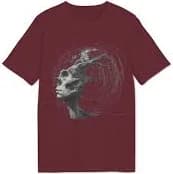 Ucique Echo Skull T-Shirt – Surreal Cosmic Anatomy Design | Organic Cotton Eco Streetwear - Burgundy / L