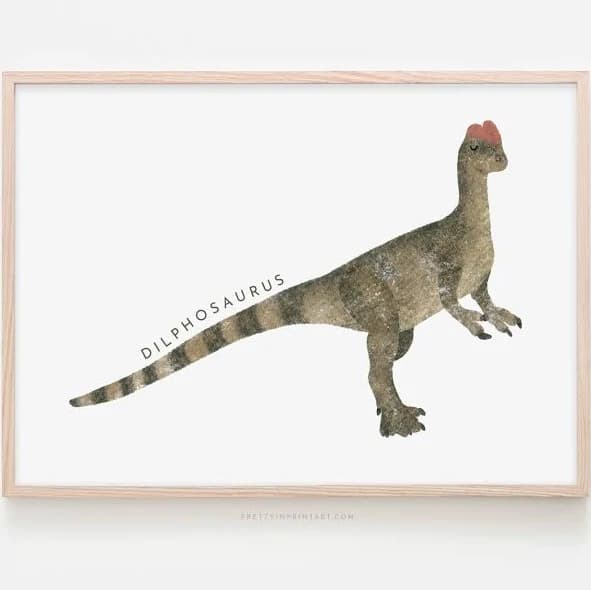 Dinosaur Art - Dilophosaurus | Framed Print 14"x11" / Black Frame