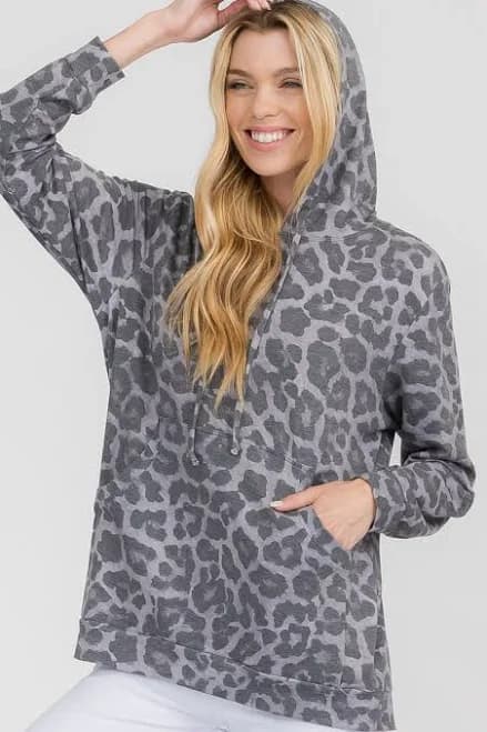 Women's Relaxed Snow Leopard Pocket Hoodie