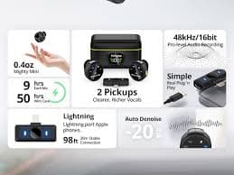 Amazon.com: Hingso Wireless Lavalier Microphone for iPhone, Android, 48khz, 50Hrs Battery, Noise Cancellation, Magnetic Clip iPhone Microphone for Video Recording, Streaming, Vlogging : Musical Instruments