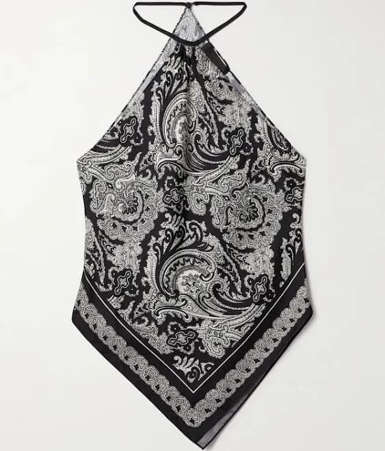 Nili Lotan Audrey Bandana-print Silk Halterneck Top - Women - Black Tops - XL