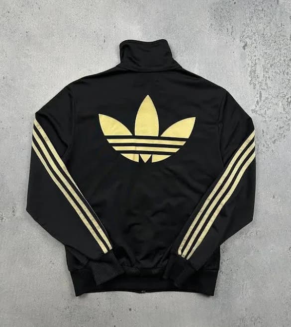 Vintage Adidas Originals Trefoil Track Jacket Y2K Black Gold