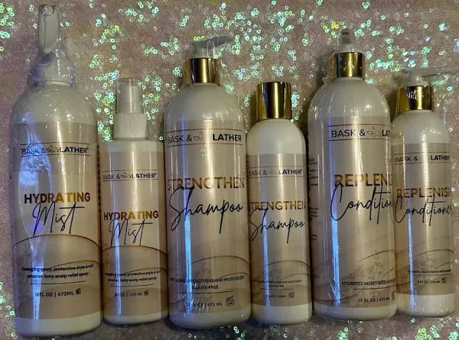 Bask And Lather Strengthen Shampoo & Replenish Conditioner 16 Oz & 8