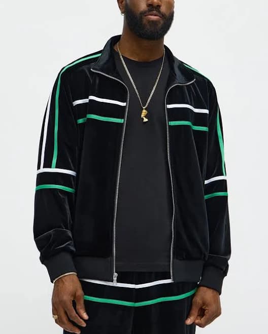 Fashion Nova Men's Velour Piped Courtside Track Jacket