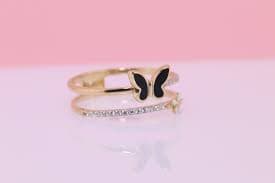 14k Enamel Butterfly Ring/ Gold Mariposa/ Animal Jewlery/ Women Dainty CZ Butterfly Ring - Etsy
