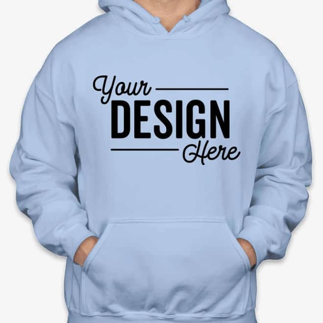 Custom Gildan Midweight 50/50 Pullover Hoodie - Light Blue - Size XL - Sample