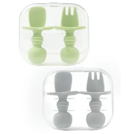 Acdanc Baby Utensils 4-Piece Self Feeding Silicone Flatware Set with Silicone Handles