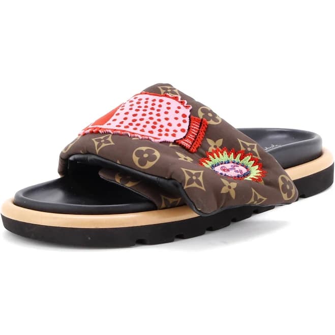 Louis Vuitton Women's Pool Pillow Comfort Mule Sandals Yayoi Kusama Faces Monogram Nylon Brown