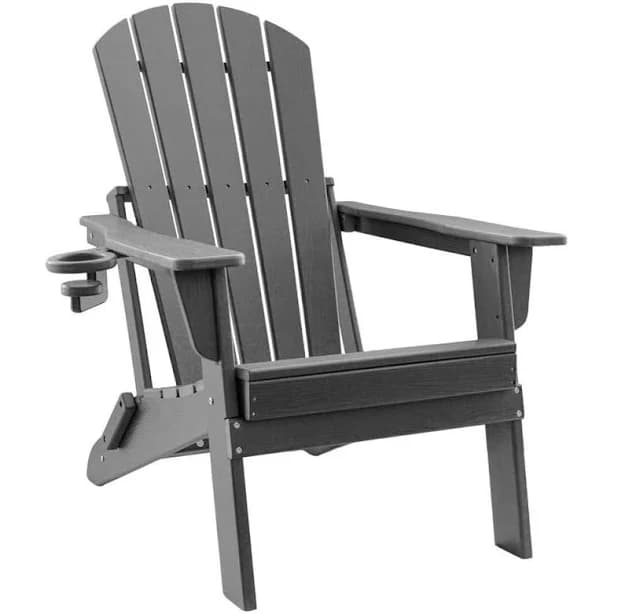Adirondack Chair Folding HDPE Adirondack Chairs with Cup Holder, Outdoor Fire Pit Chairs All-Weather Lawn Chair for Deck Patio Garden (Grey)