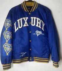 rue21 Luxury High Life Varsity Jacket Blue Yellow Graphic Men's Small Casual