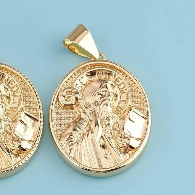 18K Gold Filled St. Benedict Oval Medallion Necklace