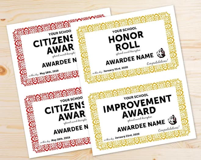 School Awards Certificates | Choose YOUR OWN Colors and Edit Yourself | Online Template | Fast, Easy, Completely Customizable
