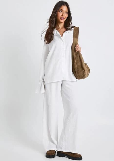 Boohoo Women's Crinkle Tie Cuff Oversized Shirt & Straight Leg Trousers